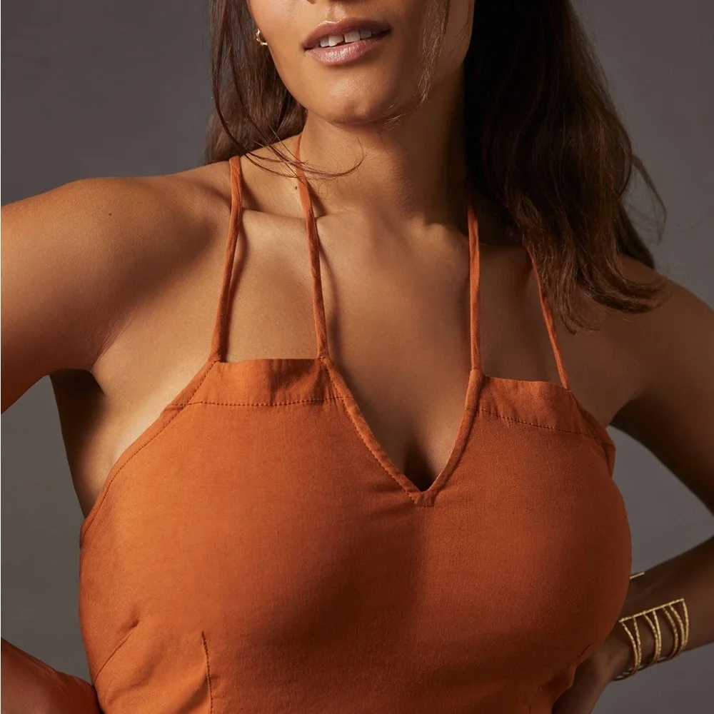 Anthro Maeve Colette Rust Strappy Back Jumpsuit 14 - Picture 6 of 13